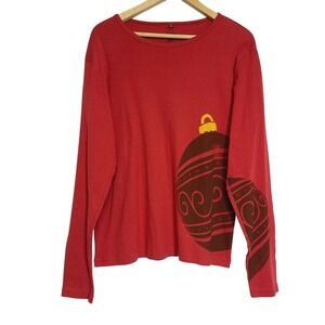 Holiday Organic Cotton Tee Womens XL Long Sleeve Shirt Green 3 Red‎ Graphic Top